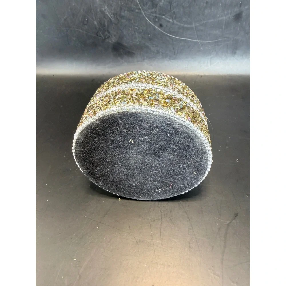 Vintage Style Beaded Round Trinket Box Gold‎ Silver Iridescent Jewelry Case 3